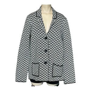 GIO & GIO‎ Cardigan Sweater Wool Blend Black White Geometric XL Made In Italy